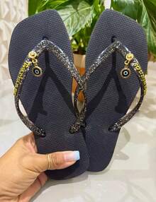 Women's Casual Flip Flops Glitter Modern Comfortable - Màu xanh nhạt - Xem 4
