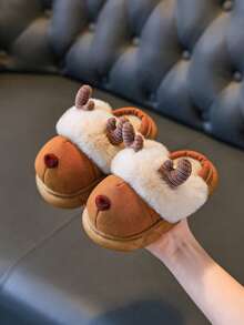 儿童卡通可爱小鹿拖鞋，男童/女童秋冬家居服，幼儿保暖鞋 - 咖啡棕 - 查看 1