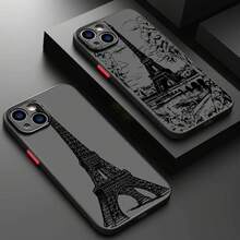 Funda de Teléfono de Ilustración de Torre de Arte de Lujo para Apple 8 X XS XR SE 11 12 13 14 15 16 Pro Plus 2020 2022, Funda Transparente Mate de TPU de Cobertura Completa, Funda Protectora Negra Suave - Colores mixtos - Ver 4