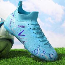 Botas de fútbol para hombre y niños mayores, botas con tacos de primera calidad para jóvenes, botas de entrenamiento profesional adecuadas para campos de césped, cubiertos y al aire libre. - Azul - Ver 5