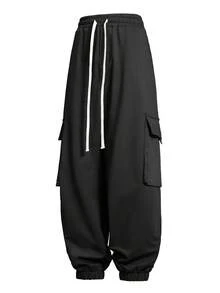 3pcs Plus Size Cargo Pants, Loose Fit Solid Color Drawstring Waist Sports Trousers, Multi-Pocket Workwear, Suitable For All Seasons, Fall Clothes