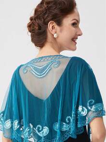 BABEYOND 1920s Shawl Wraps Sequin Beaded Evening Cape Bridal Shawl Bolero Flapper Cover Up (Lake Blue) - Màu xanh nhạt - Xem 2
