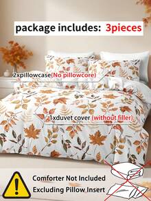 3pcs/Set Halloween Maple Leaves Pumpkin Digital Print Duvet Cover Set(1 Duvet Cover & 2 Pillowcase)Soft And Skin-Friendly Duvet Cover Bedding Set For Home, All Season Bed Sheets Set Halloween Gift - Multicolor - View 9