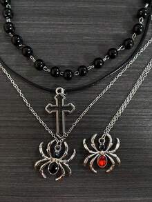 3 piezas Collar con colgante de araña estilo vintage punk, bohemio y gótico para mujer, ideal para vacaciones, festivales de música y Día de Todos los Santos