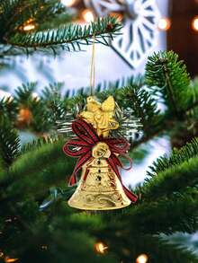 Christmas Hanging Bell Decorations, Plastic Bells With Bow Decorations - Golden Bell Christmas Tree Decorations, Suitable For Holiday Parties, Christmas Tree Decorations, Festive Decorations, Decorating Doors, Windows, And Other Occasions. - Multicolor - View 3