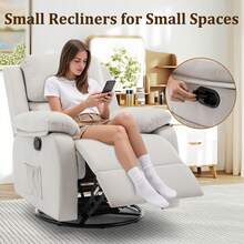 KORSER Recliner Chair, 360 Swivel Rocker Chair For Adults, Small Rocking Recliner Chair For Small Spaces, Upholstered Fabric Glider Recliner Nursery Chair With Side Pockets For Living Room, Nursery,Multiple Colors - Beige - View 7