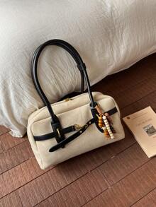 女款复古绒面保龄球包，2025/2025新款小众腋下包，大容量单肩包带吊坠，秋季 - 彩色 - 查看 8