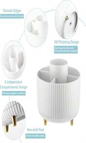 Cayxenful Pencil Holder For Desk,5 Slots 360°Degree Rotating Desk Organizers And Accessories,Desktop Storage Stationery Supplies Organizer, Cute Pencil Cup Pot For Office, School, Home (B-White) - White - View 2