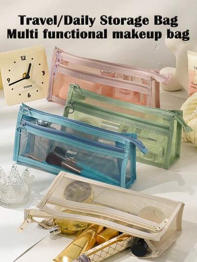 1pc Double-Layer Three-Dimensional Transparent Mesh Bag, Large Capacity Cosmetics Storage Bag, Student Pencil Bag, Stationery Bag, Cosmetics Transparent Mesh Storage Bag, Lipstick Daily Travel Double-Layer Three-Dimensional Large Capacity Storage Bag. Autumn Home Storage Decoration, Christmas, Halloween, Thanksgiving,Makeup Pouch,Cosmetic Bag,Travel Essential,Large Capacity,Large Makeup Bag,Christmas Gifts,Pouch,Travel,Gifts For Women,Women's Necessaire,Travel Essential,Pouch,Clutch / Small Handbag,Necessaire,Makeup Organizer,Makeup Organize,Pouch,Brush Holder,Mini Pouch,Large Capacity Pouch