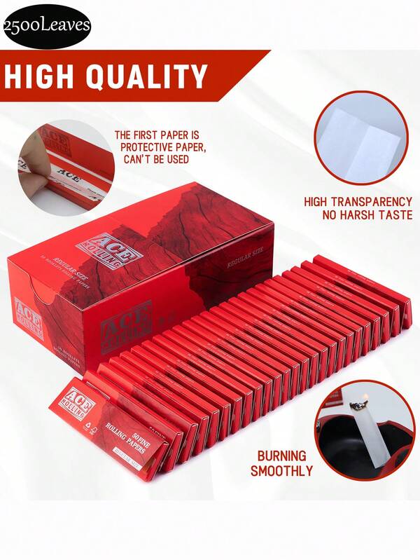 2500Leaves/50Booklets-Rolling Papers 11/4 Cigarette Rolling Papers-Red Unbleached Rolling Papers- Natural Gum Arabic Rolling Paper-36*70 MM Red Rolling Paper-Classic Extra-Thin Cigarette Paper Burns Smoothly.