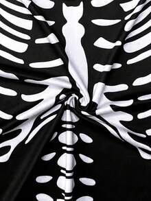 2025 Plus-Size Halloween Costume New Casual Plus-Size Two Pieces Suit, Early Autumn And New Autumn, Day Of The Dead, Easter, Western Style, Parties, Student Costumes, Holiday Restrictions, Role-Playing Dances And Other Scenes, Popular Online Goods, Skull Pattern Printing, Knitted Fabrics, Suitable For Going Out To Wear.