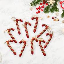 10pcs Christmas Tree Ornament Plastic Candy Cane Hanging Ornament Portable Party Decorations Holiday Present