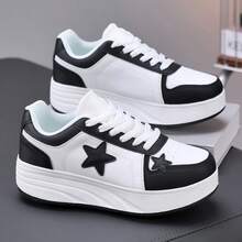 Teenagers' Roller Skates, 4-Wheel Detachable, Boys' Black & White, Multi-Functional Heelys, Ice Skates, All Season, Star Lace-Up Casual Sports Shoes