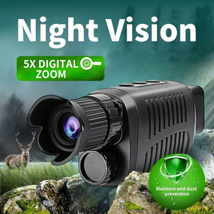 [R7 夜视单筒望远镜] R7 可充电夜视仪 - 红外单筒望远镜，适用于户外探险、动物夜钓 - 便携式全黑夜视仪，内置电池和 USB 充电线