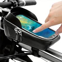 Soporte para teléfono móvil en el manillar, bolsa soporte para teléfono de bicicleta, soporte para teléfono de bicicleta con pantalla táctil para marco delantero, para motocicleta, e-bike, bolsa giratoria 360° a prueba de agua para teléfono celular