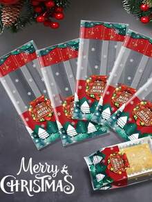 50pcs Christmas Transparent Snack Candy Bags, Gift Packaging Bags, Holiday Baking Dessert Cookie Self-Sealing Bags,Durable Material, Suitable For Candies, Gifts, Suitable For Christmas Decorations, Holiday Parties, Seasonal Decorations, Christmas Baking Supplies, Christmas Kitchen Storage Bags