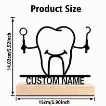 1pc Romantic Personalized Custom Text Tooth Metal Art With Wooden Base Tabletop Decoration Parisian Desk Art With Wooden Base, Zen Desk Decor With Wooden Base, Ideal For Meditation Spaces, Spa, Asian-Inspired Rooms Perfect For Travel Lovers, Office