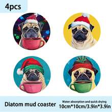 1set/4pcs/6pcs Christmas Snow House Patterned Diatom Mud Coasters, Suitable For Home Decoration, Coffee Shops, Afternoon Tea, Restaurant Decoration, Theme Parties, Daily Decoration, And Can Also Be Given As Christmas Gifts