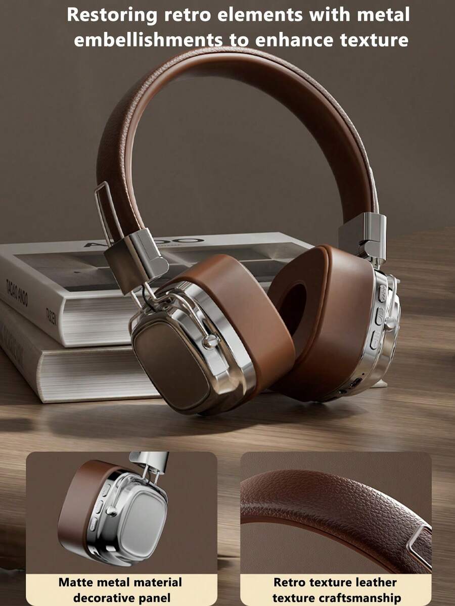 復古風格無線5.3耳罩式耳機，重低音耳機適用於手機電腦