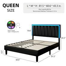 Twin / Full/ Queen/ King Size Bed Frame With LED Light, Upholstered Bed Frame With Headboard, No Box Spring Needed, Easy Assembly, White/ Pink/ Black, Twin / Full/ Queen/ King ( USB LED Strip) - màu đen - Xem 9