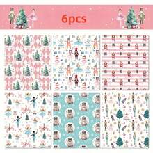 6-Pack Christmas Gift Wrap Paper Set With Nutcracker, Zebra, And Christmas Tree Designs - Mixed Color Holiday Party Favor Box Decoration Supplies-Tear-Resistant Vibrant Color Block For Boutique Gifts