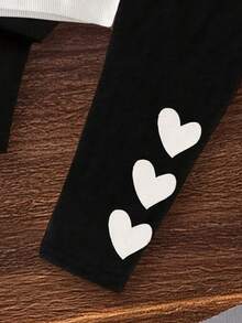 2pcs/Set Baby Girls Casual Long Sleeve Top And Pants Set, Autumn/Winter, Toddler Girls Heart Print T-Shirt + Elastic Waist Pants, Comfortable Soft Outfit For Newborn 0-3 Years Old, Suitable For Outdoor, Casual, Party, Holiday Gift - Black - View 5