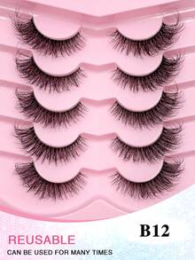 ENCHUW ENCHUW 5 Pairs Lashes With Clear Band Fluffy False Lashes Pack Natural Look False Eyelashes Wispy Eyelashes Curly Makeup Eyelashes For Daily Wear