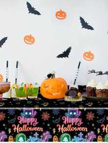 1 pieza Mantel fluorescente de Halloween, Mantel de mesa de Halloween, Mantel desechable de PE de 137*274cm para Halloween, Suministros para fiestas de Halloween, Decoración de Halloween Feliz, Decoración de Halloween Trick or Treat, Decoración de Halloween para exteriores, Decoración de Halloween para la cocina, Decoración del comedor, Decoración del hogar, Recuerdos de fiesta