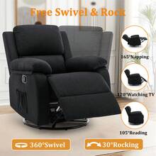 KORSER Recliner Chair, 360 Swivel Rocker Chair For Adults, Small Rocking Recliner Chair For Small Spaces, Upholstered Fabric Glider Recliner Nursery Chair With Side Pockets For Living Room, Nursery,Multiple Colors - Black - View 4