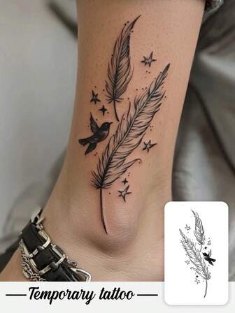 Washable, Waterproof, Sweat-Proof, Non-Reflective Temporary Tattoo Sticker, 1 Piece Of Artistic Romantic Starry Night Tattoo Sticker With Feathers And Birds Dancing, Suitable For People's Daily Life