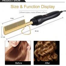 二合一电热梳直发器卷发器干湿发器直发刷美发造型工具 - 金色 - 查看 7