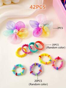 42 piezas/528 piezas Conjunto de pinzas para el cabello con lazos de colores, lazos y scrunchies de moda simples, adecuados para estudiantes, uso diario y de fiesta, regalo ideal (sin caja - bolsa de OPP)