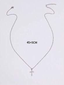 1pc Stainless Steel Cross Pendant Necklace With Zirconia, Suitable For Women's Daily Wear - Bạc - Xem 7