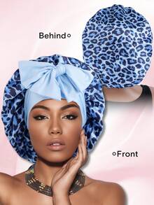 1件缎面蝴蝶结睡帽，纯色弹力带，轻盈透气，适合女性和女孩，黑色睡帽 - 藍色 - 查看 5
