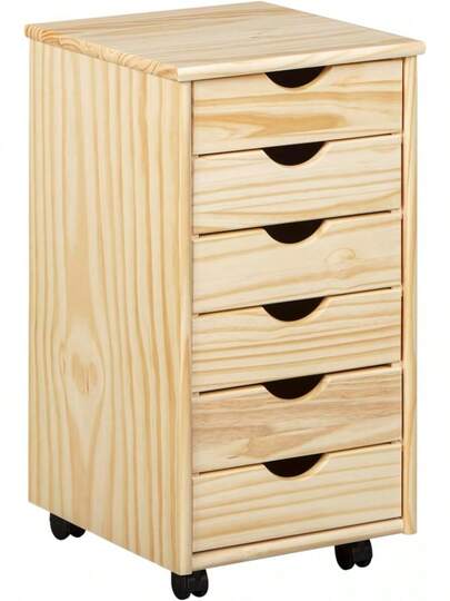 Oferta Especial-Piedistallo mobile - Piedistallo mobile con 6 cassetti - Piedistallo per ufficio - Mobiletto - Carrello mobile - Cassettiera - Legno di pino massiccio - Laccato naturale - LxPxH: 35x39x66 cm - Nils 6KRB