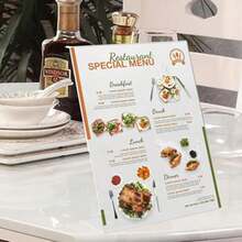 4 piezas Soporte acrílico para letreros, Soporte de exhibición de menú transparente, Estante de papel de plástico, Marco de foto inclinado, Adecuado para letreros, folletos, volantes, papeles de menú, exhibición de carteles en el escritorio de la oficina