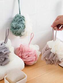 2个装柔软丝瓜络沐浴海绵，花卉图案奢华大号沐浴海绵，去角质沐浴海绵，3D花朵设计，男女通用泡泡浴海绵，温和去角质沐浴球，带防滑手柄，男女通用，家居浴室配件，1个装 - 彩色 - 查看 2