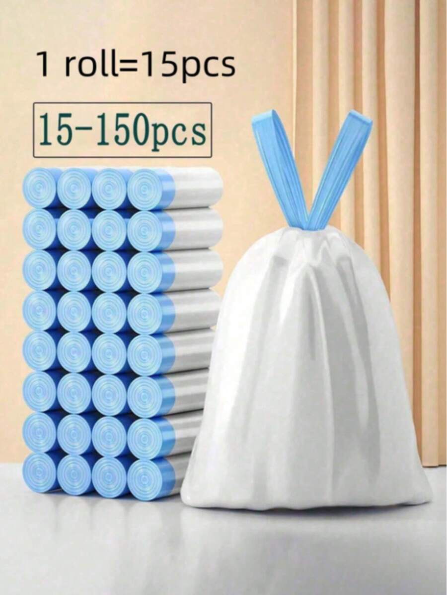 15/150pcs 8 Gallon Trash Bags, Unscented, Durable, With Drawstring, Suitable For 30L Garbage Cans, For Kitchen, Bathroom, Bedroom, Office - Multicolor - View 1