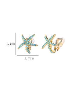 1 Cặp khuyên tai kẹp hình sao biển đính đá thời trang, thanh lịch không xỏ khuyên, thích hợp cho phụ nữ, đeo hàng ngày và làm quà tặng ngày lễ - Kẹp tai - Xem 10