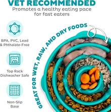 Outward Hound Large Slow Feeder Bowl, Puzzle Maze For Fast Eaters, Medium To Large Dogs, Helps Prevent Bloat & Digestion, Holds 4 Cups Wet Or Dry Food, Non-Slip, Made Without BPA, Turquoise ZOKN - Turquoise - 查看 5