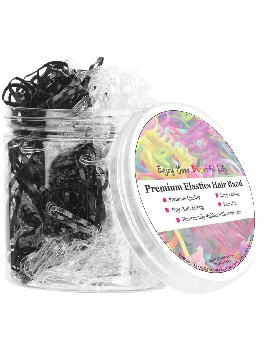 500/1500/3000 chiếc Dây buộc tóc co giãn màu đen trong suốt, dây chun mềm mại dùng cho tóc đuôi ngựa, dây buộc tóc mini bằng nhựa cho bé gái - Nhiều màu - Xem 1