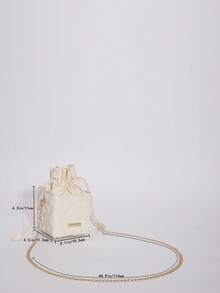 Women's Fashion Daily Drawstring Closure Square Mini Chain Crossbody Bag - Beige - View 3