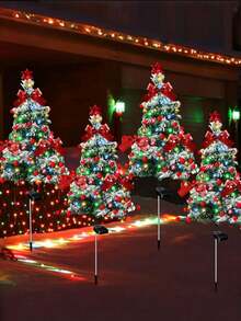 Solar Powered Bowknot Christmas Tree Stake Light - DIY Bow/String Lights/Bells, Independent Solar Panel, Solar Powered Outdoor Christmas Tree Lighting, Yard Decor, Multi-Color LED, Solar Stake, Suitable For Pathways, Patios, Walkways, Lawns, Yards, Christmas Decor (Cute Style), Mood Lighting, Garden Lights, Outdoor Waterproof IP65 Christmas Decor Fairy Lights, Mini Christmas Tree, Christmas Decor Gift, Best Gift For Couple, Best Gift For Christmas Decoration!