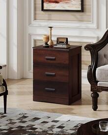 Night Stand, Wood Nightstand With 3 Storage Drawers, Bed Side Table For Bedroom, Living Room, Dorm, Modern Minimalist Bedside Table - Cà phê espresso - Xem 2