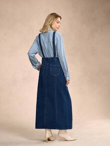Wish Elegant And Simple Washed Solid Color Women's Denim Suspender Pants; Suitable For Back To School Season, Back To Campus Season, Everyday Wear, Home Wear, And Leisure And Vacation Wear