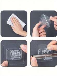 4 件/套 PC 材质透明窗帘杆挂钩，无需钻孔粘贴支架夹，可扩展窗帘杆挂钩 - 無色 - 查看 4