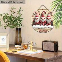 2D Flat, 19.99cm Artificial Regenerated Wood Christmas Elf Wall Decor - 3 Christmas Gnomes, Poinsettia & Snowflake Pattern, Merry Christmas Text, Classic Holiday Home Decor, Indoor/Outdoor, Rustic Christmas Decoration, Handmade Craft, 2D Flat Christmas Decorations Room Decor