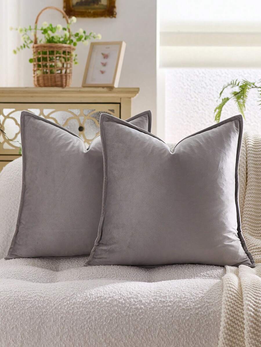 1pc Velvet Edged Throw Pillow Cover Solid Square Cushion Case For Sofa, Bedroom And Car,Fall Decor,Autumn Decor,Room Decor