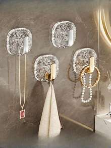 Sturdy Acrylic Glacier Pattern Adhesive Hook, Bathroom Towel Rack, Kitchen Utensil Storage Hook, Wall-Mounted Sticky Storage Hook, Heavy Duty Household Hook, Bathroom Adhesive Hook, Bathroom Door Toothless Towel Hook - Multicolor - View 7