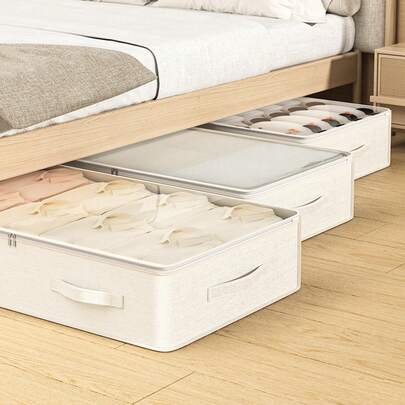 Reinforced Dustproof Under Bed Storage Box With Handles, Large PVC Clear Window Under-Bed Storage Organizer For Comforter, Blanket, Bedding, Pillow, And Toys Bedroom Accessories